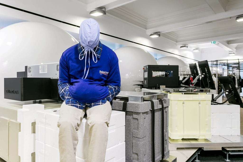 Figure at the Balenciaga Copyshop, Dover Street Market London