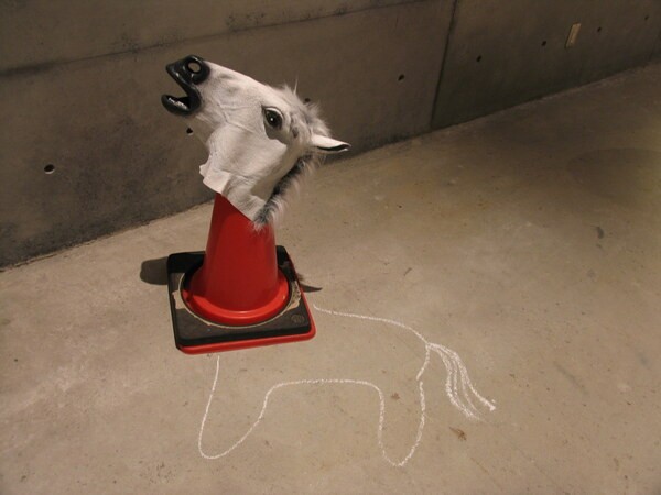 Horse head on a traffic cone