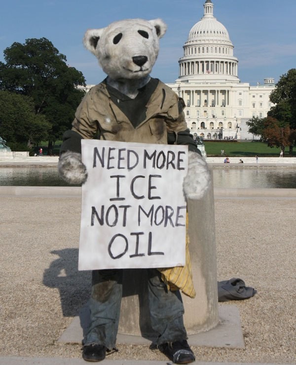 Polar bear figure in front of the U.S. Capitol